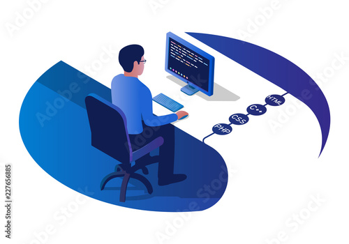 Isometric programmer writing code