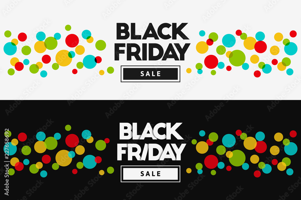 Black Friday banner concept with colorful dots on light and dark backround
