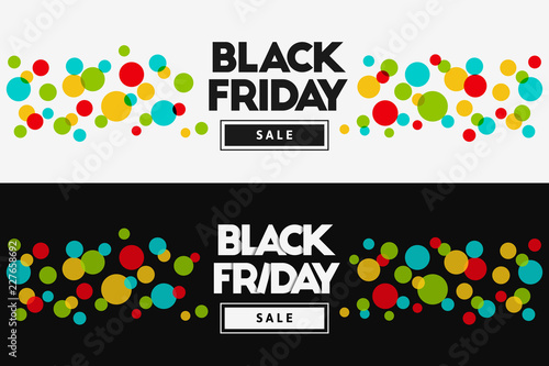 Black Friday banner concept with colorful dots on light and dark backround