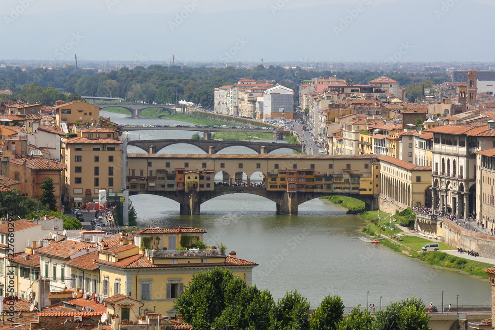 View of Ponte Vecchio over Arno river in Florence, Italy