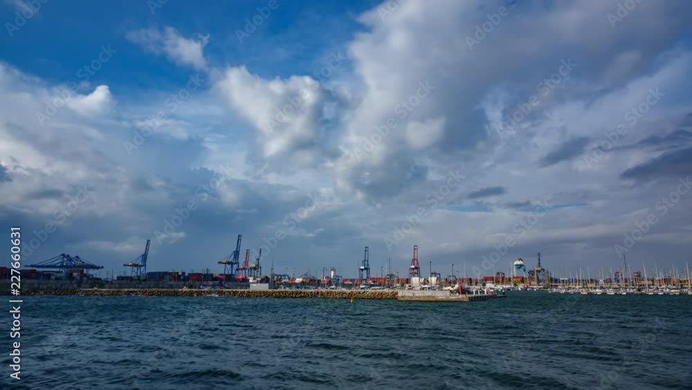 Cranes and port, marina entrance timelapse Cranes and port, marina entrance timelapse