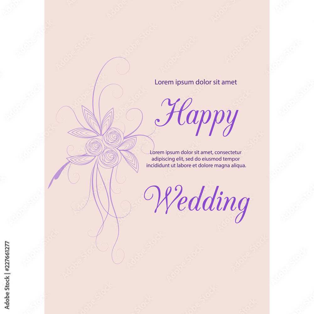 Wedding invitation card suite with flowers. Design vector illustration set border background vintage template.