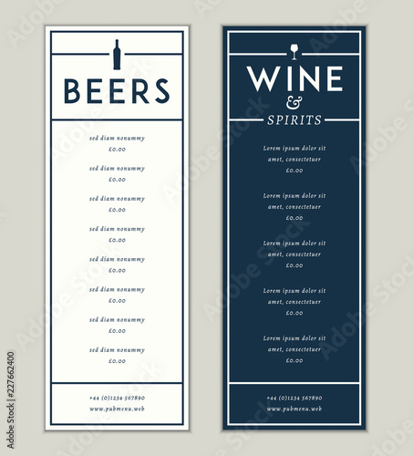 Bar and drinks vector menu template