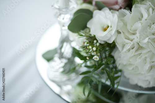 Closeup fresh white roses decoration table decoration. wedding decor