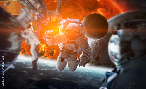 Fototapeta Naklejka Na Ścianę i Meble -  Astronaut floating in space 3D rendering elements of this image furnished by NASA