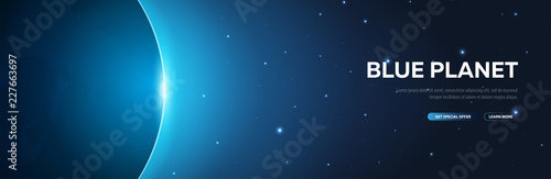Blue Planet, Earth. Astronomical galaxy space background. Vector Illustration.