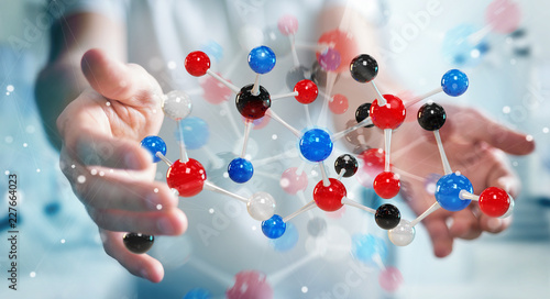 Tableau sur toile Businessman using modern molecule structure 3D rendering