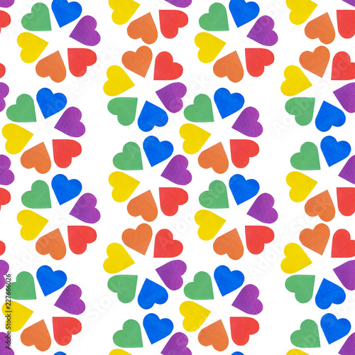 Abstract square seamless pattern with hearts on isolated white background - Lgbt flag color. concept of design wallpaper, textiles
