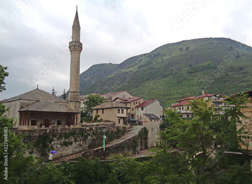 Koski Mehmed Pasha Mosque and the Minaret in the Historic Town of Mostar, Bosnia and Herzegovina, Balkans, Europe