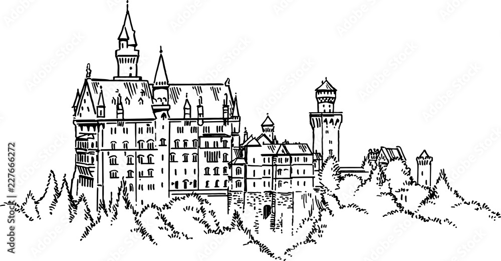 Great Buildings Drawing - Neuschwanstein Castle