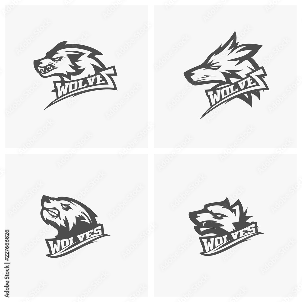 Set of Modern professional Wolf logo for a sport team. Wolf logo vector illustration.