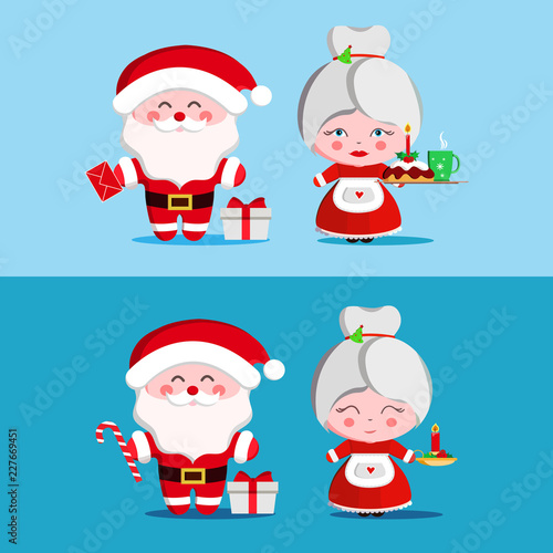 Santa and Mrs Claus standing Christmas.Cute family couple together. Mother and Father Christmas