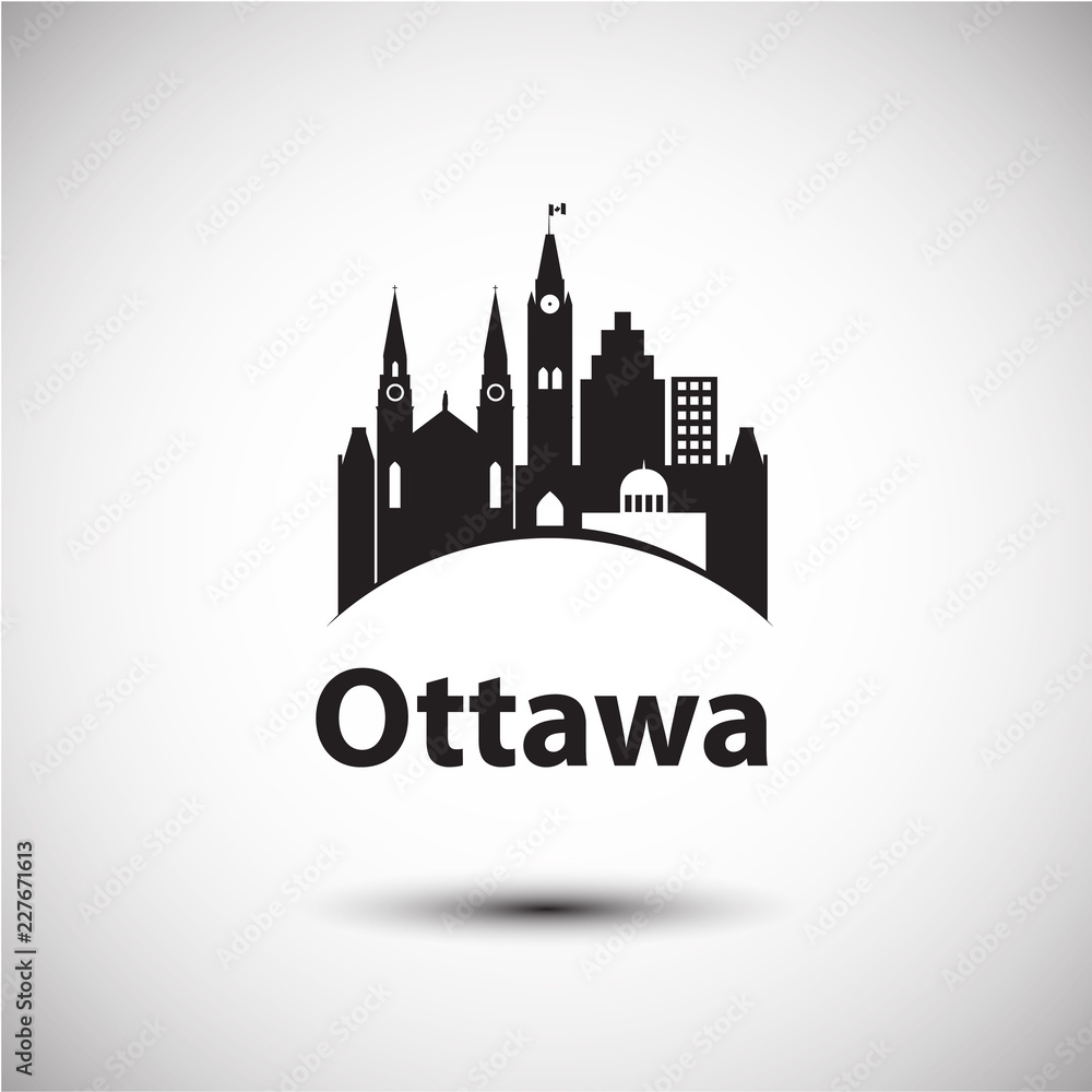 Vector city skyline with landmarks Ottawa Ontario Canada.