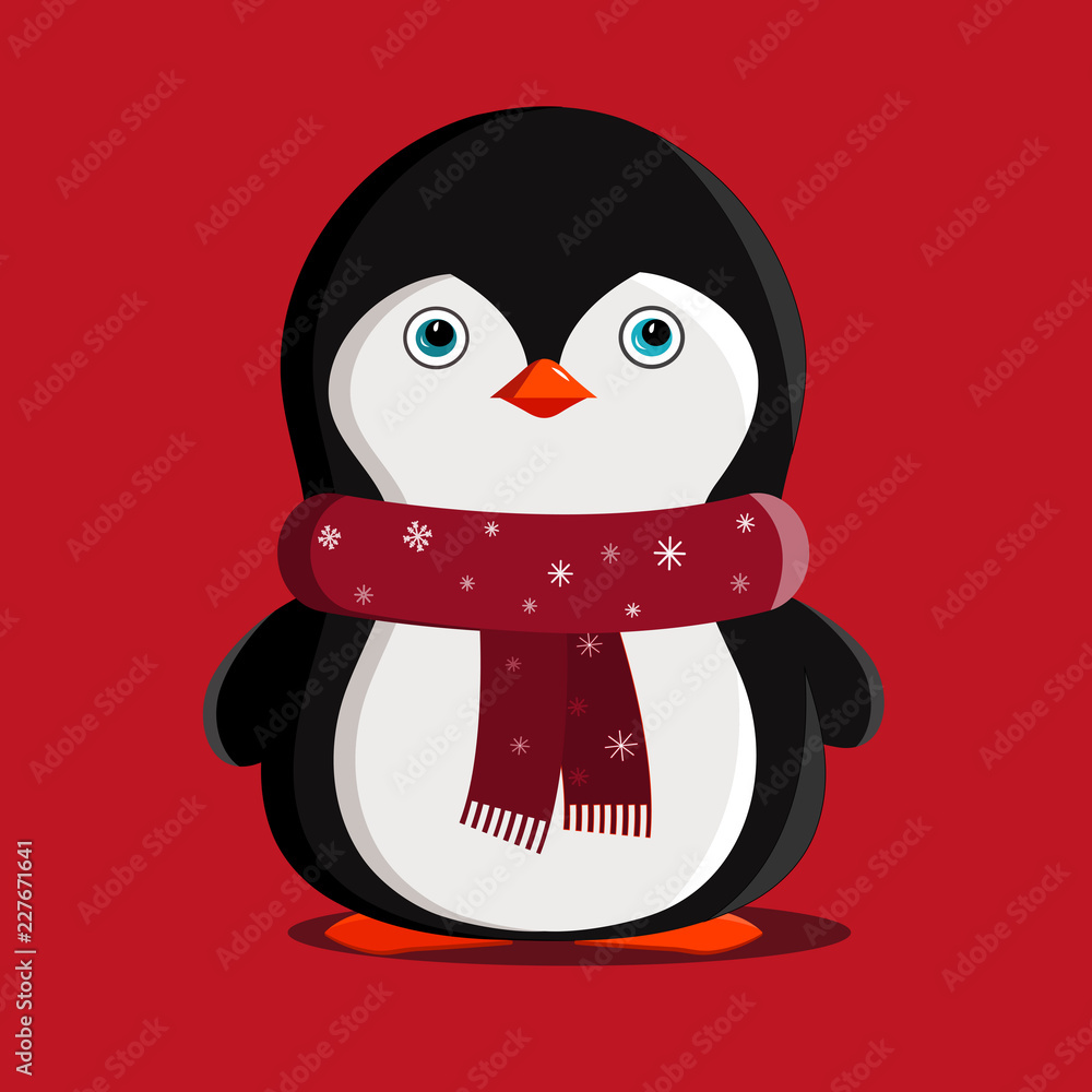 Obraz premium Penguin Christmas Animals Winter Illustration Isolated. cute cartoon penguin with scarf .