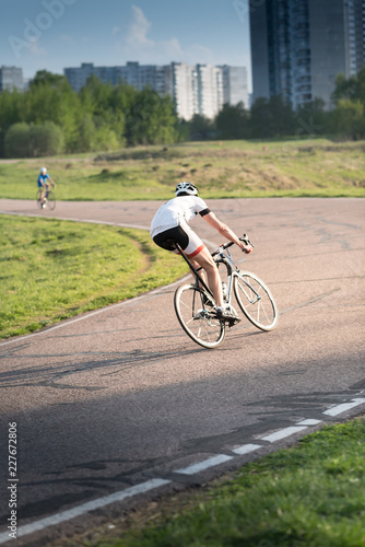 Professional road bicycle racer in action