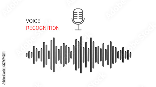 Voice recognition. Personal assistant and voice recognition. Voice search, search technology. Audio identification technology. Vector illustration.