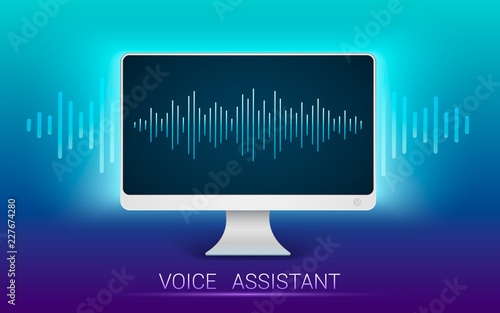 Voice recognition. Personal assistant and voice recognition. Voice search, search technology. Audio identification technology. Vector illustration.