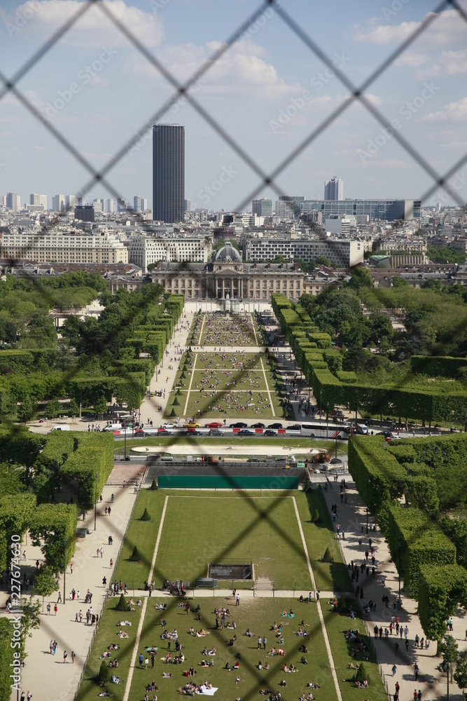 Fototapeta premium View of the Champ de Mars from the height of the Eiffel Tower