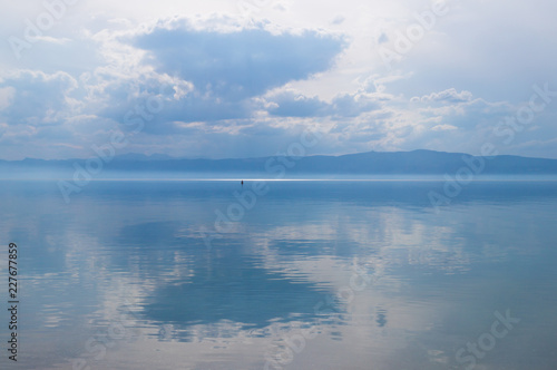 Quiet morning by Ohrid Lake, Macedonia. Natural background.