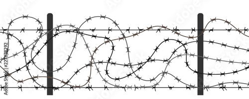 Barbed wire fence, no passage, isolated vector silhouette