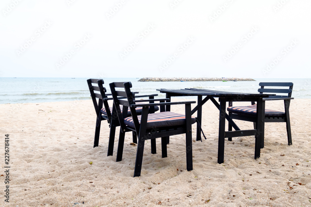 Dining table and chairs on the beach