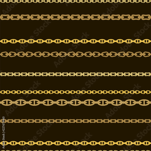 Seamless pattern with gold chains on a black background. Vector.	