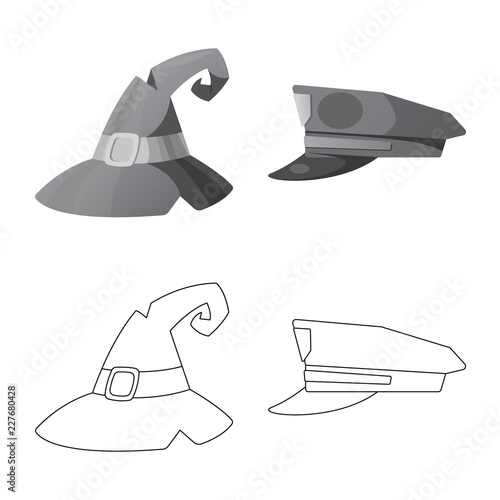 Isolated object of headgear and cap icon. Set of headgear and accessory stock vector illustration.