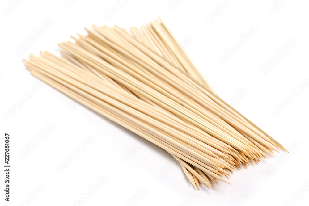 Wooden skewers food isolated on a white background Wooden skewers food isolated on a white background