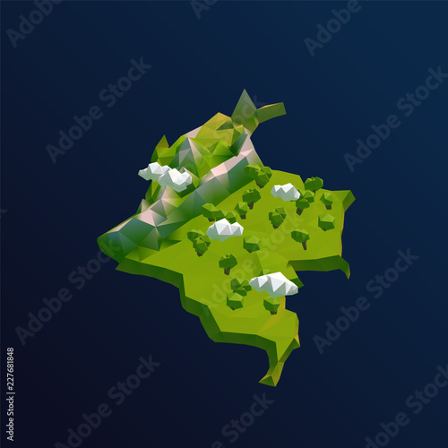 Colombia Vector Low Poly 3D Cartoon Map