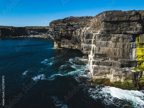 Beautiful view of the Inis Mór cliffs. Taken by drone
