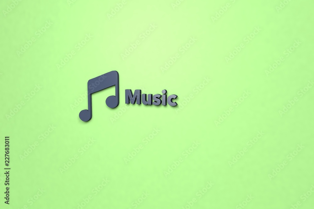 Text Music with blue 3D illustration and green background Text Music with blue 3D illustration and green background
