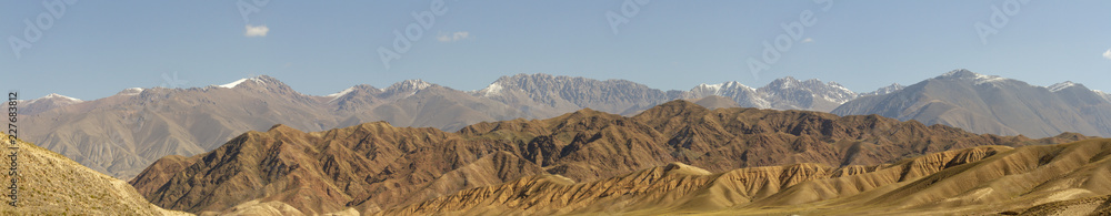 Panorama of Chu River Valley gorge in rural Kyrgyzstan