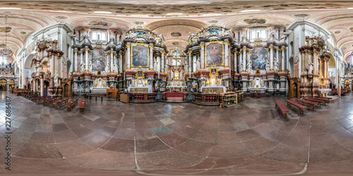 full seamless spherical panorama 360 by 180 degrees angle view interior baroque catholic church of all saints in equirectangular projection, ready AR VR content photo