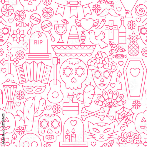 Day of the Dead Line Seamless Pattern