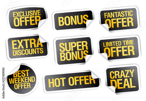 Sale stickers set - fantastic offer, crazy deal, hot offer, bonus