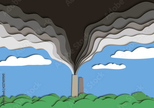 Illustration of environmental pollution. Poisoned smoke from a factory pipe pollutes the air. Vector