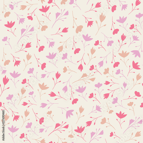ditsy floral seamless repeat of stylised silhouette flowers in light dusky pinks