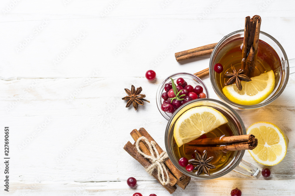 Autumn hot tea with lemon and spices Autumn hot tea with lemon and spices