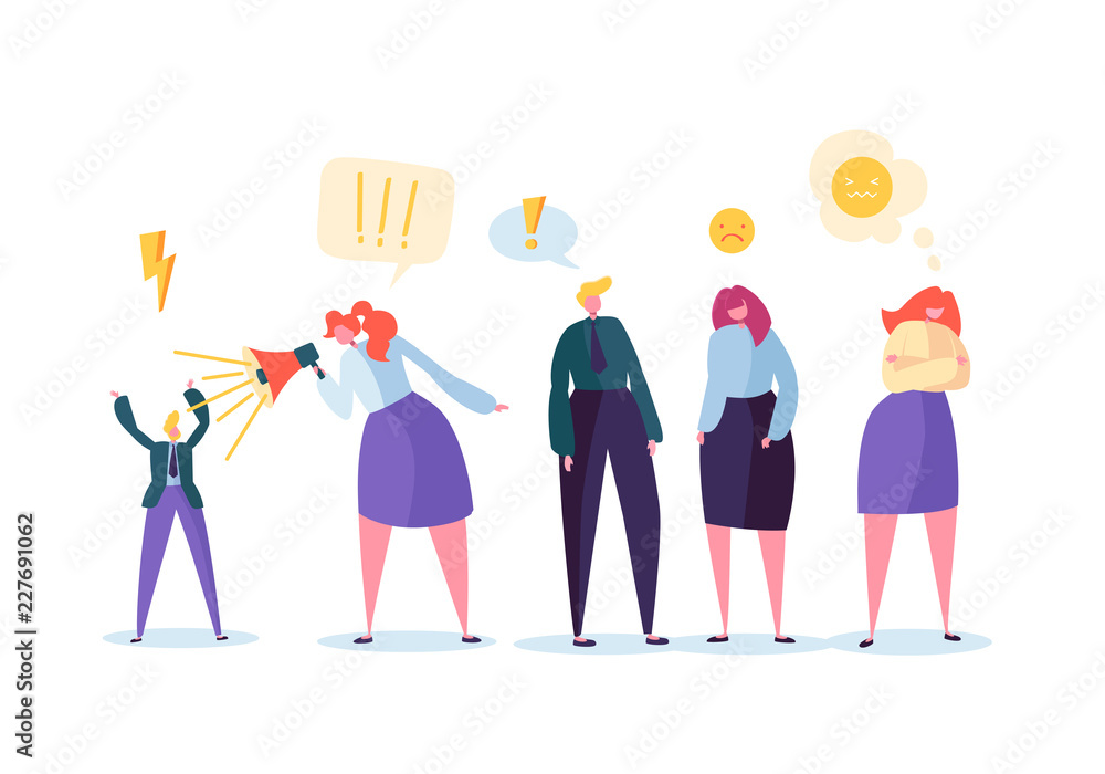 Group of Aggressive People. Characters Making Loud Scandal Quarrel and Yell. Angry Man and Woman. Violent Bahavior Concept. Vector illustration Group of Aggressive People. Characters Making Loud Scandal Quarrel and Yell. Angry Man and Woman. Violent Bahavior Concept. Vector illustration