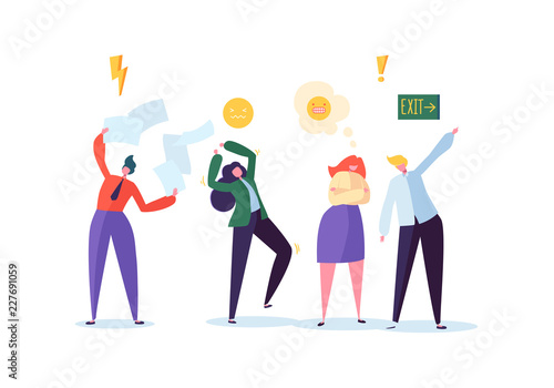Group of Aggressive People. Characters Making Loud Scandal Quarrel and Yell. Angry Man and Woman. Violent Bahavior Concept. Vector illustration