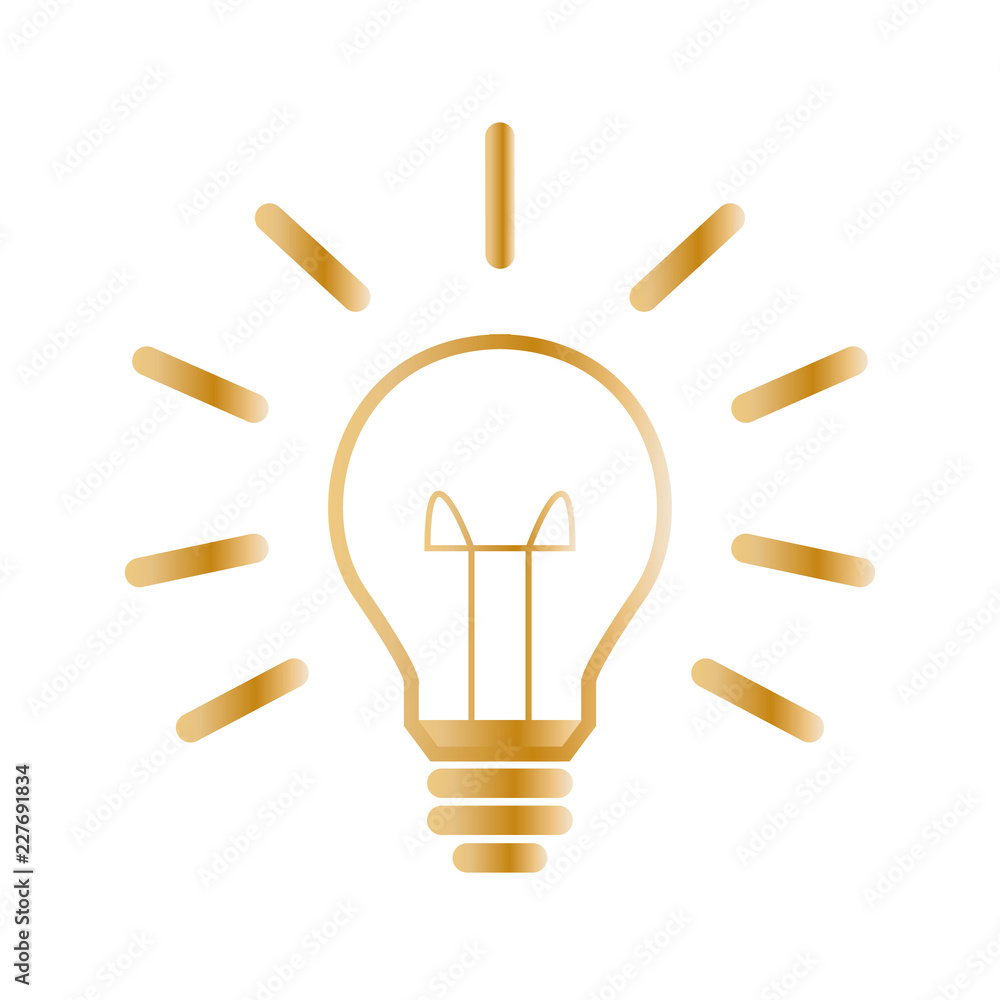 Glühbine mit Strahlen - Icon, Symbol, Piktogramm, grafisches Element - gold Glühbine mit Strahlen - Icon, Symbol, Piktogramm, grafisches Element - gold