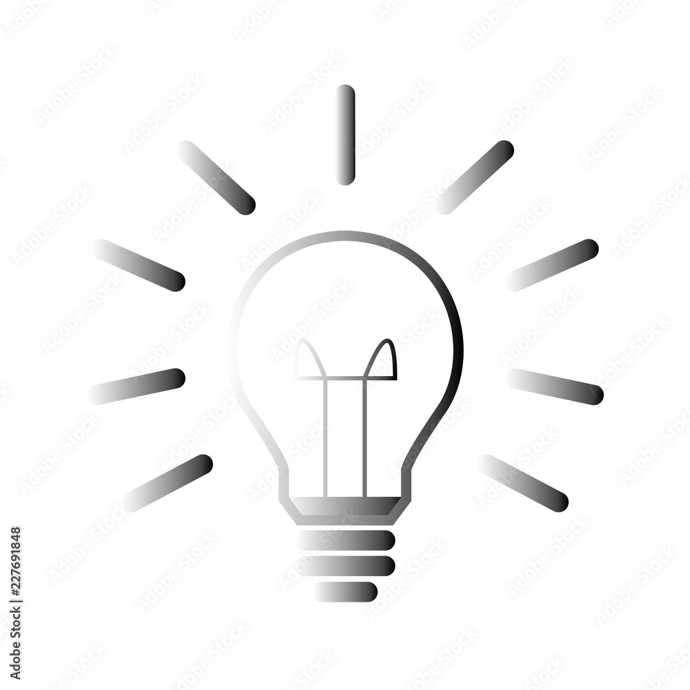 Glühbine mit Strahlen - Icon, Symbol, Piktogramm, grafisches Element - schwarz, grau - Verlauf Glühbine mit Strahlen - Icon, Symbol, Piktogramm, grafisches Element - schwarz, grau - Verlauf