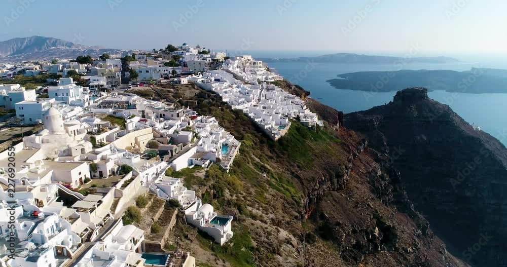 village with villa on the island of Santorin in aerial view, greece village with villa on the island of Santorin in aerial view, greece