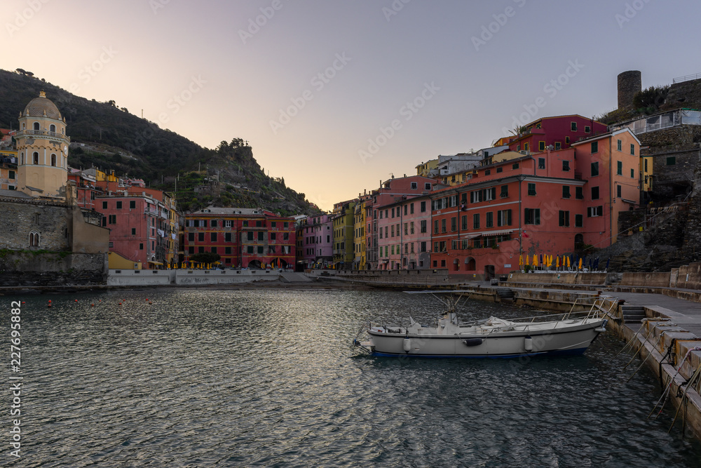 Vernazza at sunrise, colorful village of Cinque Terre, Italy