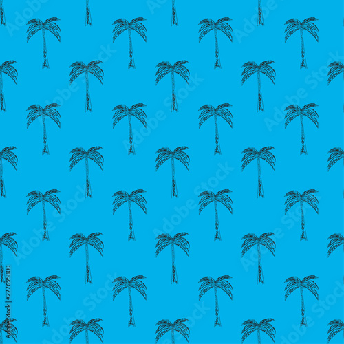 Palm tree blue seamless pattern. Simple vector illustration of palm tree for any web design or textile.