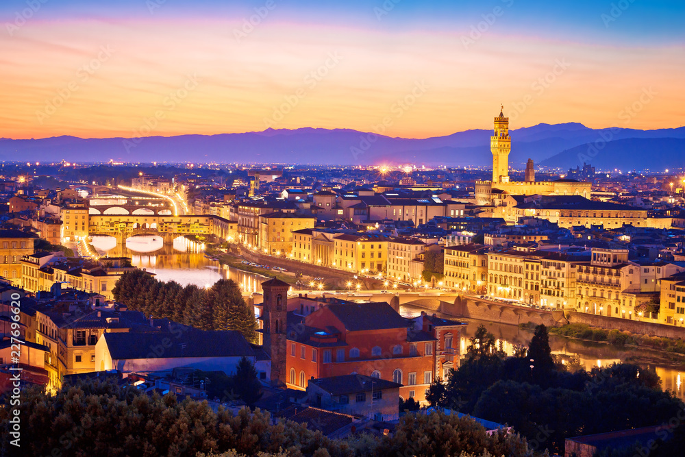 Florence cityscape and landmarks panoramic evening view