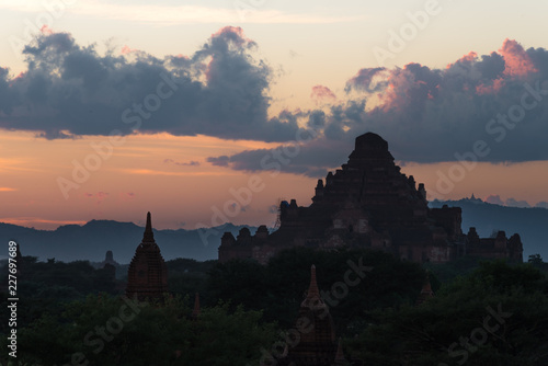 sunset moment in Bagan, view from terrace of the incredible landscape of this magic historical area, Myanmar