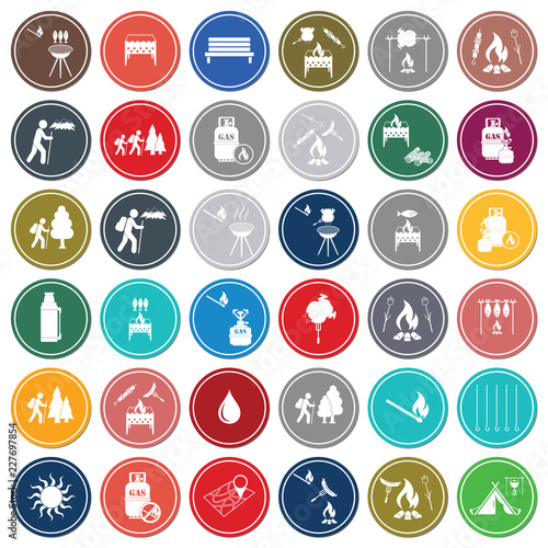 Set of travel and camping equipment icons. Vector illustration