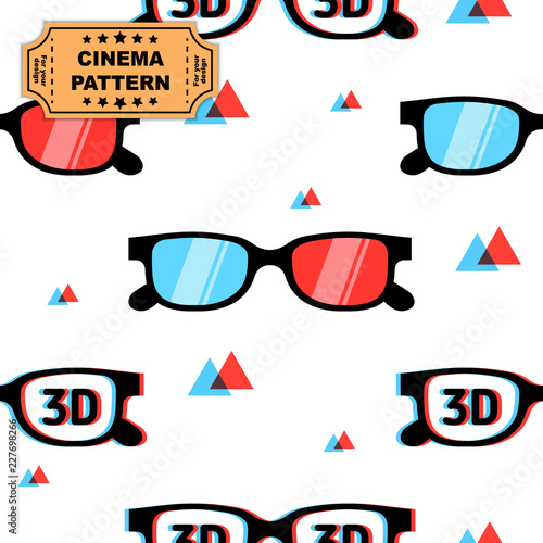 3d glasses seamless vector pattern, print for graphic design, fabric, fashion. Vector on white background with red and blue triangles