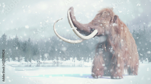 Bild auf Leinwand woolly mammoth, prehistoric mammal in snowy ice age landscape